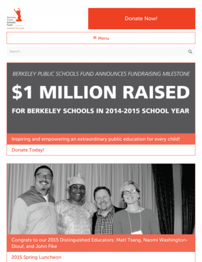 Screenshot of Berkeley Public Schools Fund website on tablet