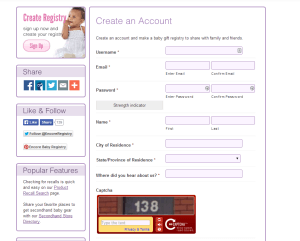 Create an Account   Encore Second Hand Baby Registry