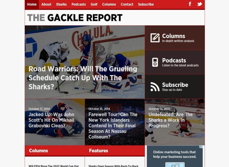 Screenshot of The Gackle Report website on desktop
