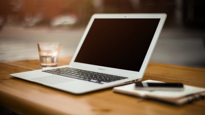 blank macbook on table