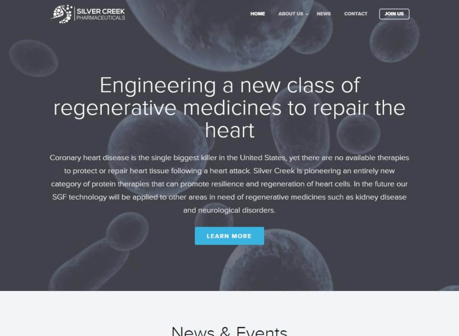 Screenshot of Silver Creek Pharmaceuticals website on desktop