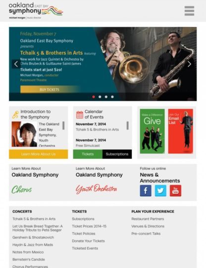 Screenshot of Oakland Symphony website on tablet