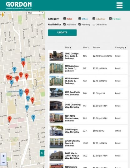 Screenshot of Gordon Commercial website on tablet