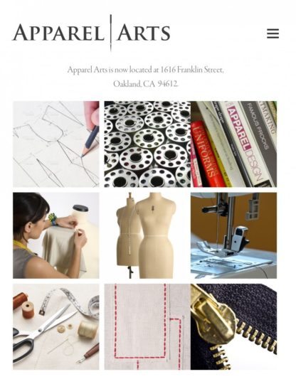 Screenshot of Apparel Arts website on tablet