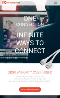 Screenshot of DisplayPort website on mobile