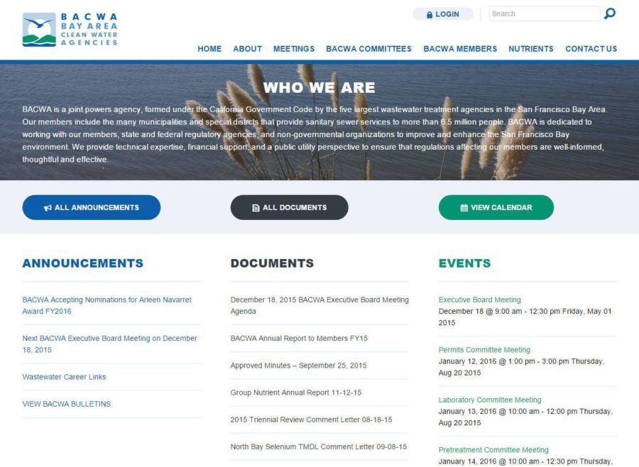 Screenshot of Bay Area Clean Water Agencies website on desktop