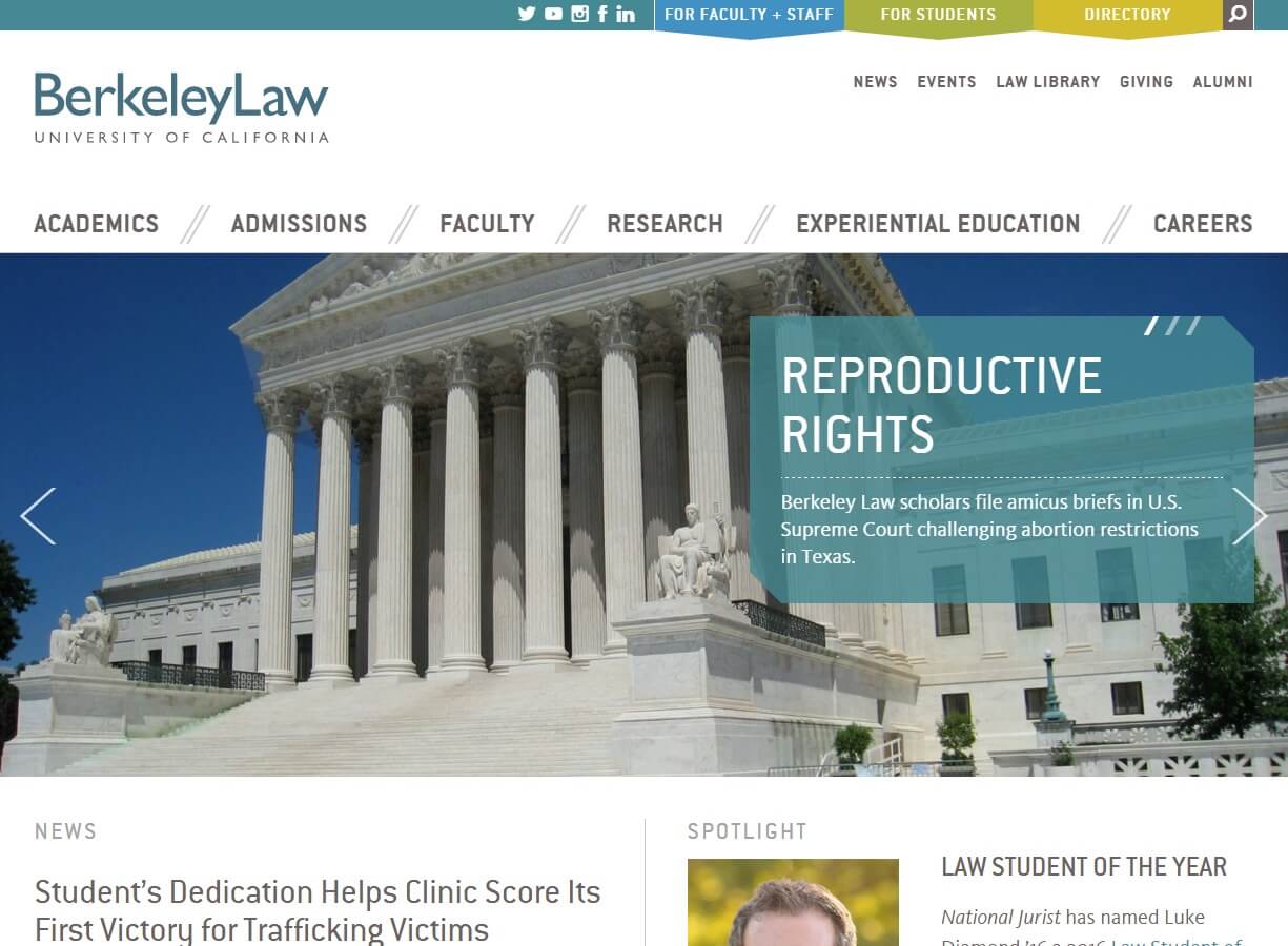 Screenshot of UC Berkeley School of Law's website