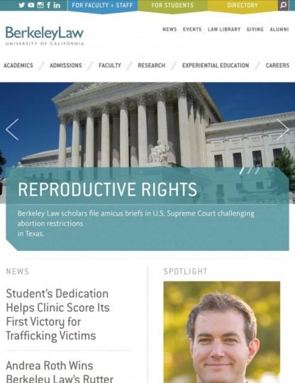 Screenshot of UC Berkeley School of Law website on tablet
