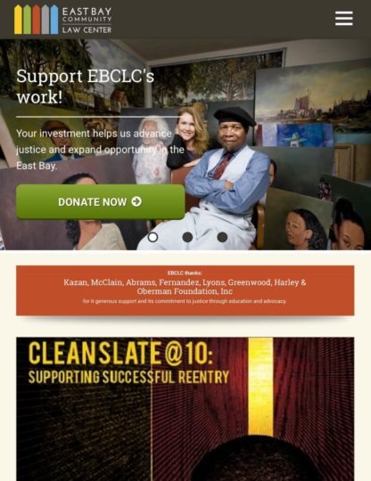 Screenshot of East Bay Community Law Center website on tablet