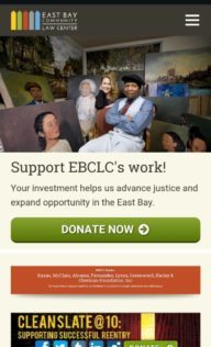 Screenshot of East Bay Community Law Center website on mobile
