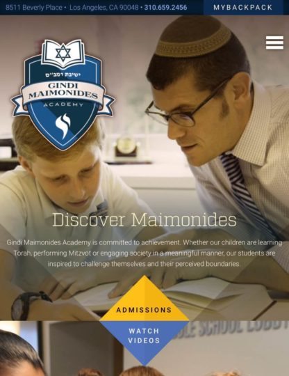 Screenshot of Maimonides Academy website on tablet