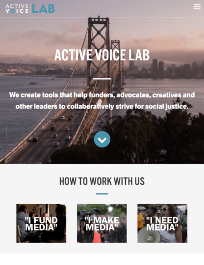 Screenshot of Active Voice Lab website on tablet