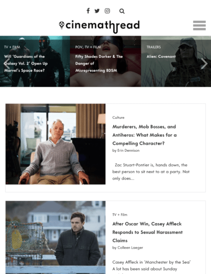 Screenshot of Cinemathread website on tablet