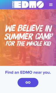 Screenshot of Camp EDMO website on mobile