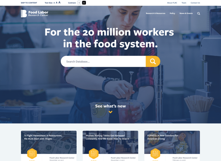 Screenshot of Food Labor Research Center website on desktop