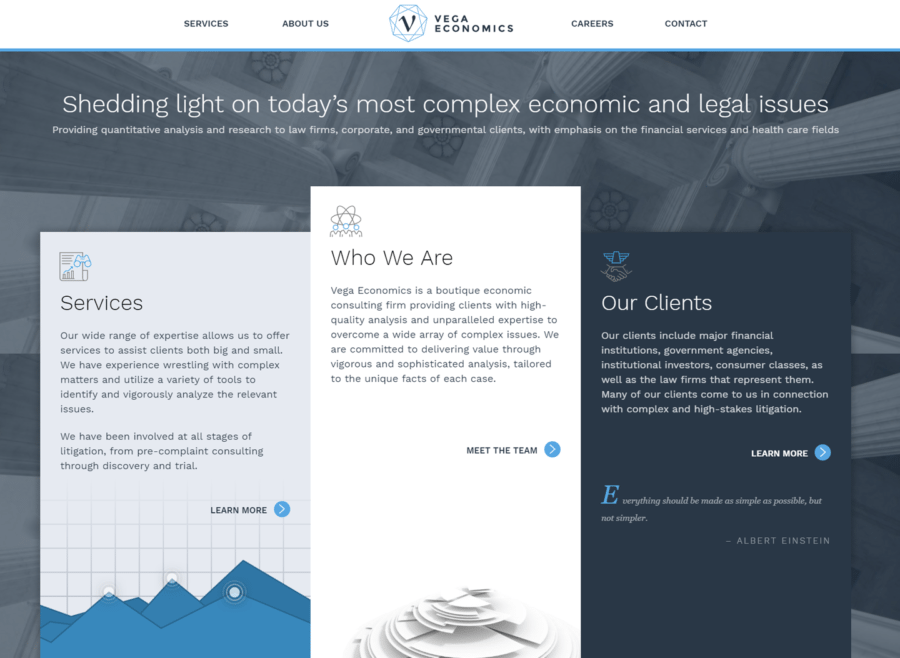 Screenshot of Vega Economics website on desktop