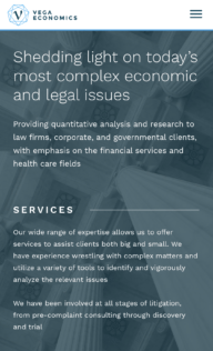 Screenshot of Vega Economics website on mobile