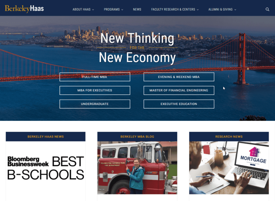 Screenshot of Berkeley Haas website on desktop
