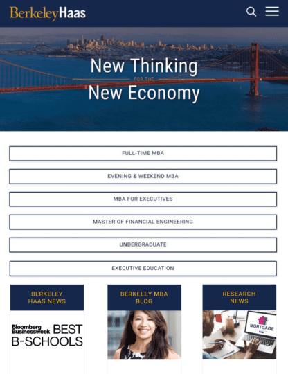 Screenshot of Berkeley Haas website on tablet